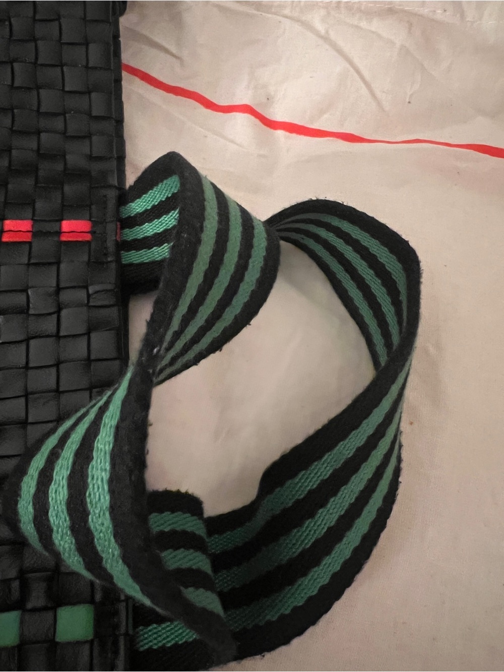 Clare V Black Woven Duffel with Green and Red Stripe Accents - Picture 4 of 7